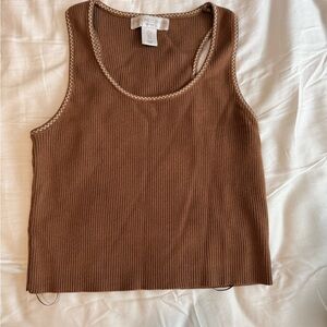 Caroline Constas Brown Ribbed Crop Tank Top